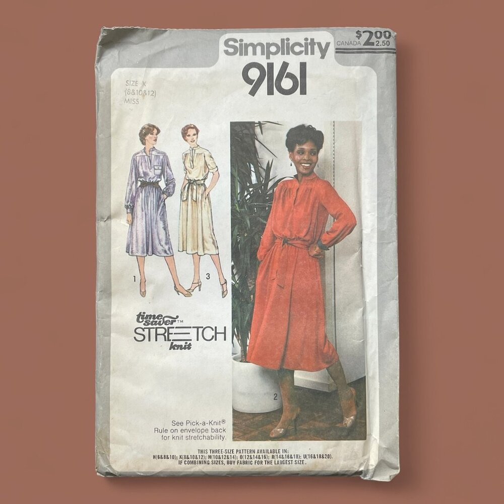 1979 Simplicity Sewing Pattern Dress 9161 Sz 8 10 12 Pick-a-Knit FF Uncut